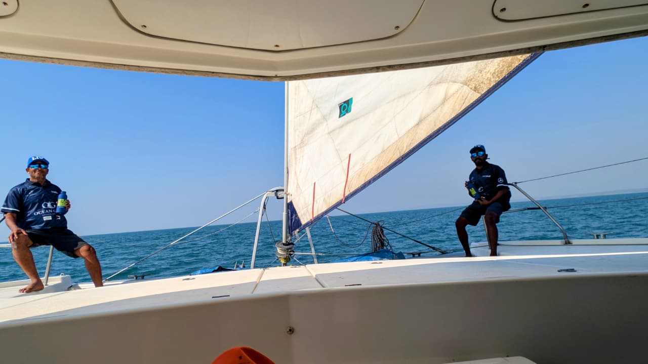 Ocean Gold crew aboard during the Season I passage across the Arabian Sea