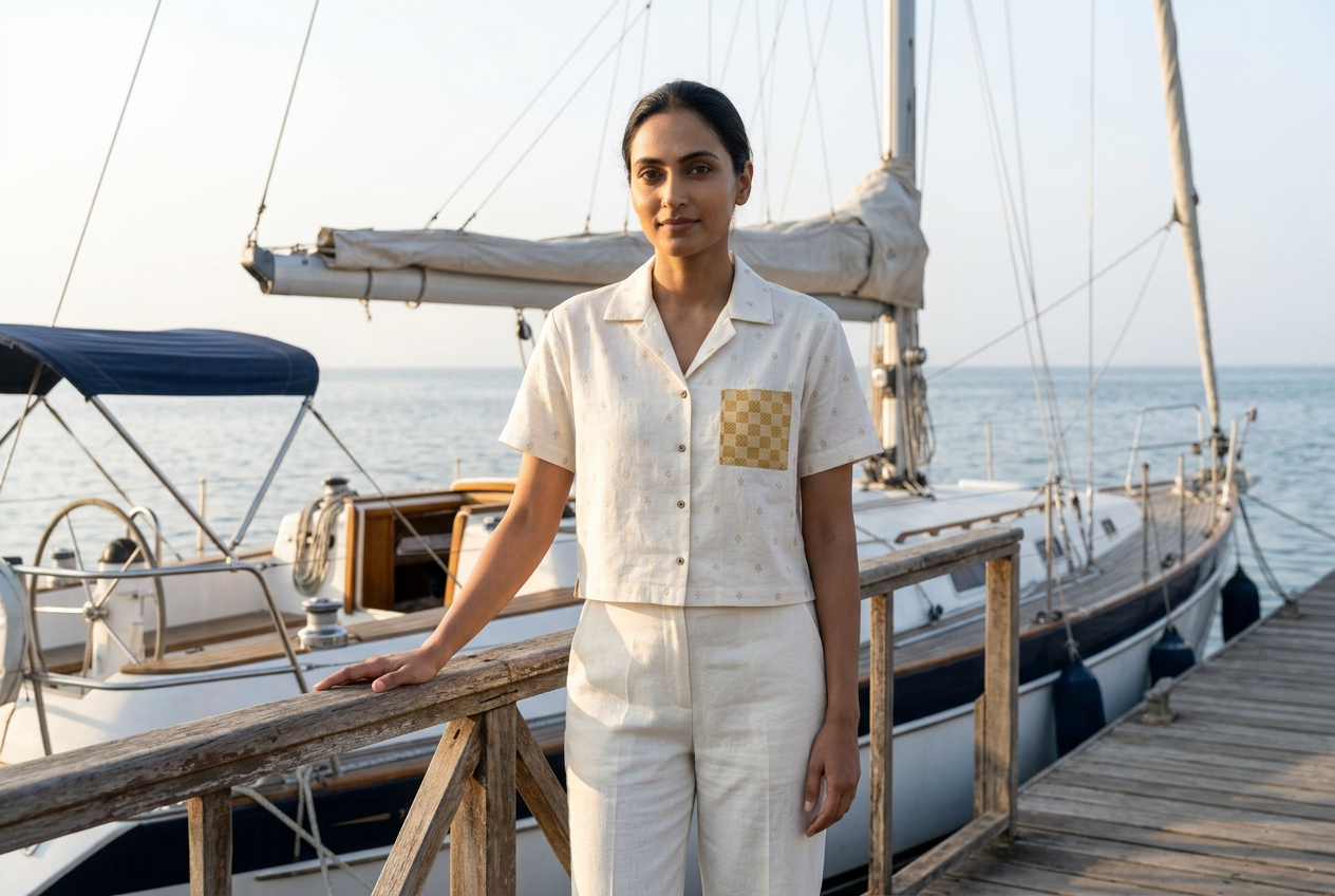 Season II Passage Shirt concept advertisement worn in a yacht club